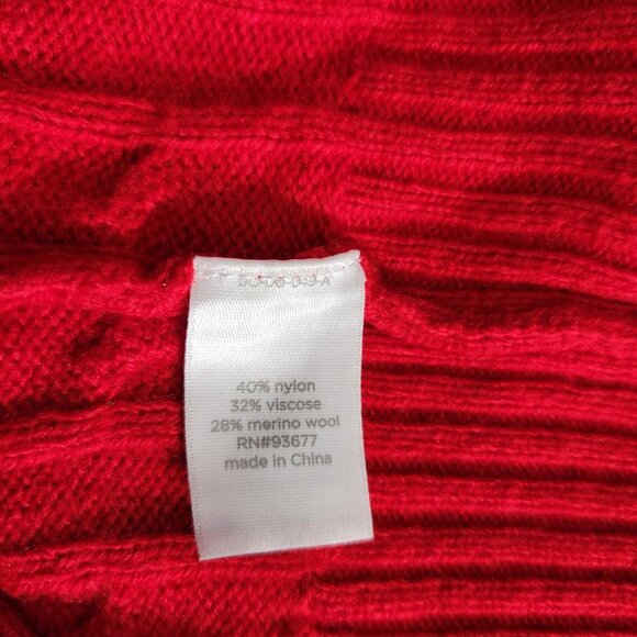 jcp Sweater Womens 3X Red Merino Wool Blend Cable Knit V Neck Pullover Plus - Picture 10 of 12